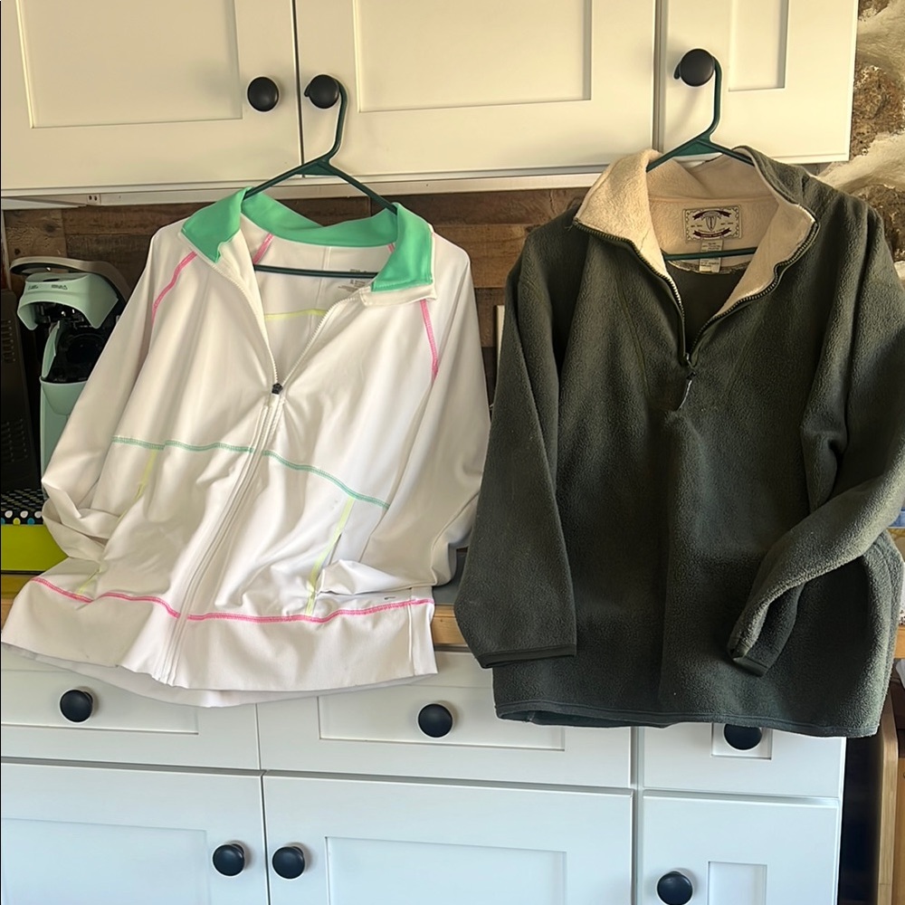 Colorful Zip-Up Jacket and Olive Green Fleece Pullover